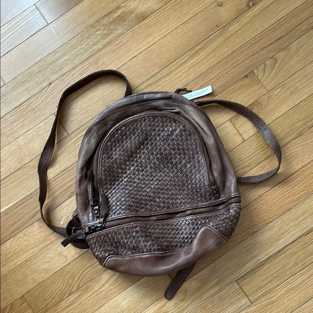Italian Brown Woven Leather Backpack - Picture 1 of 7